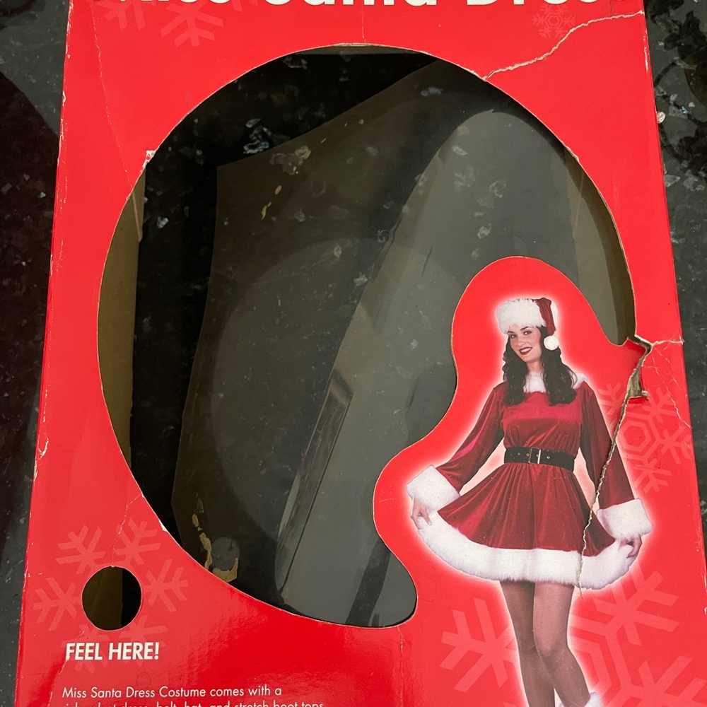 Red Miss Santa Dress comes with a rich velvet dress hat, stretch boot tops.